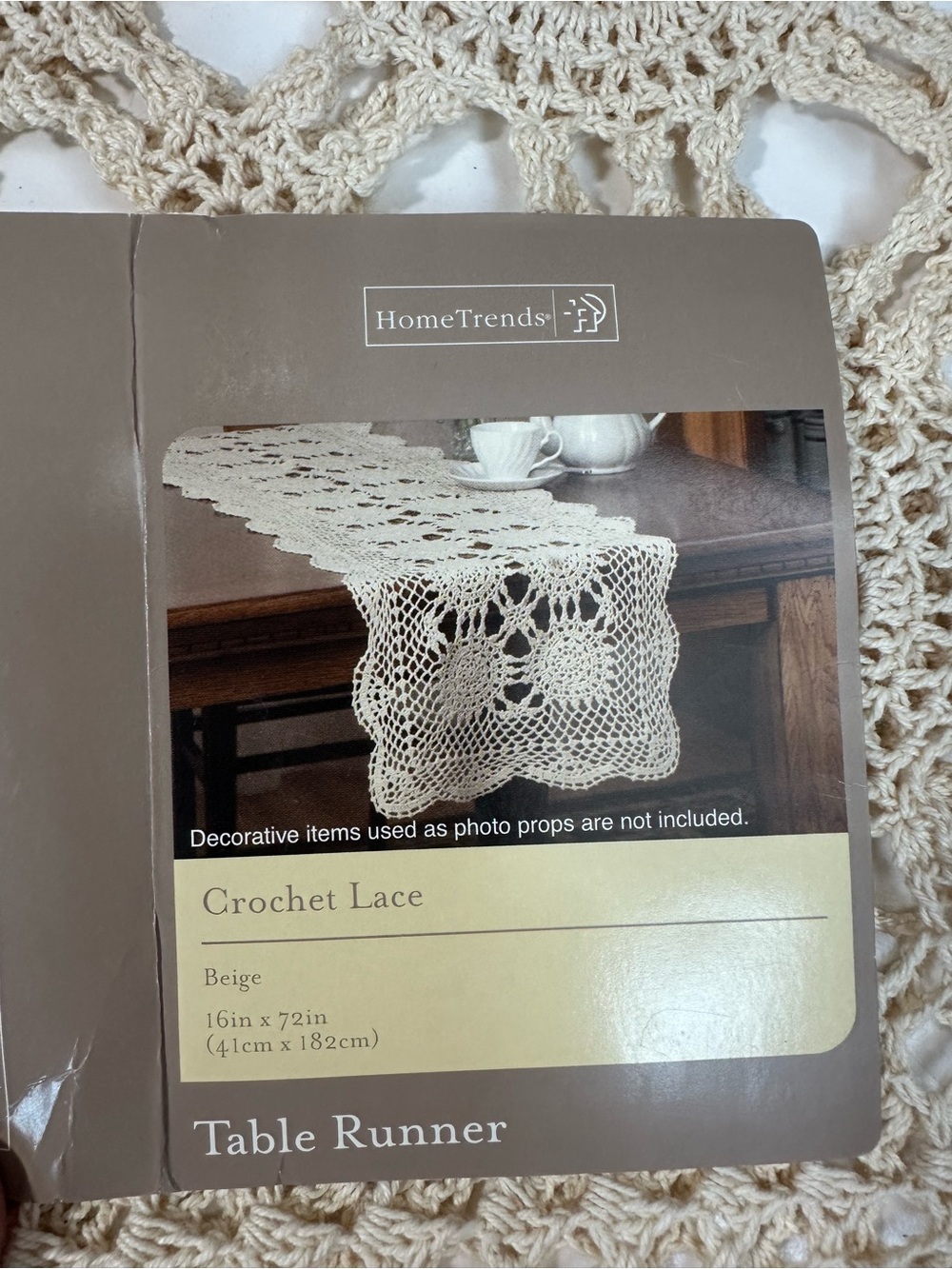 Home Trends Crochet lace table runner beige 16 x 72 NEW